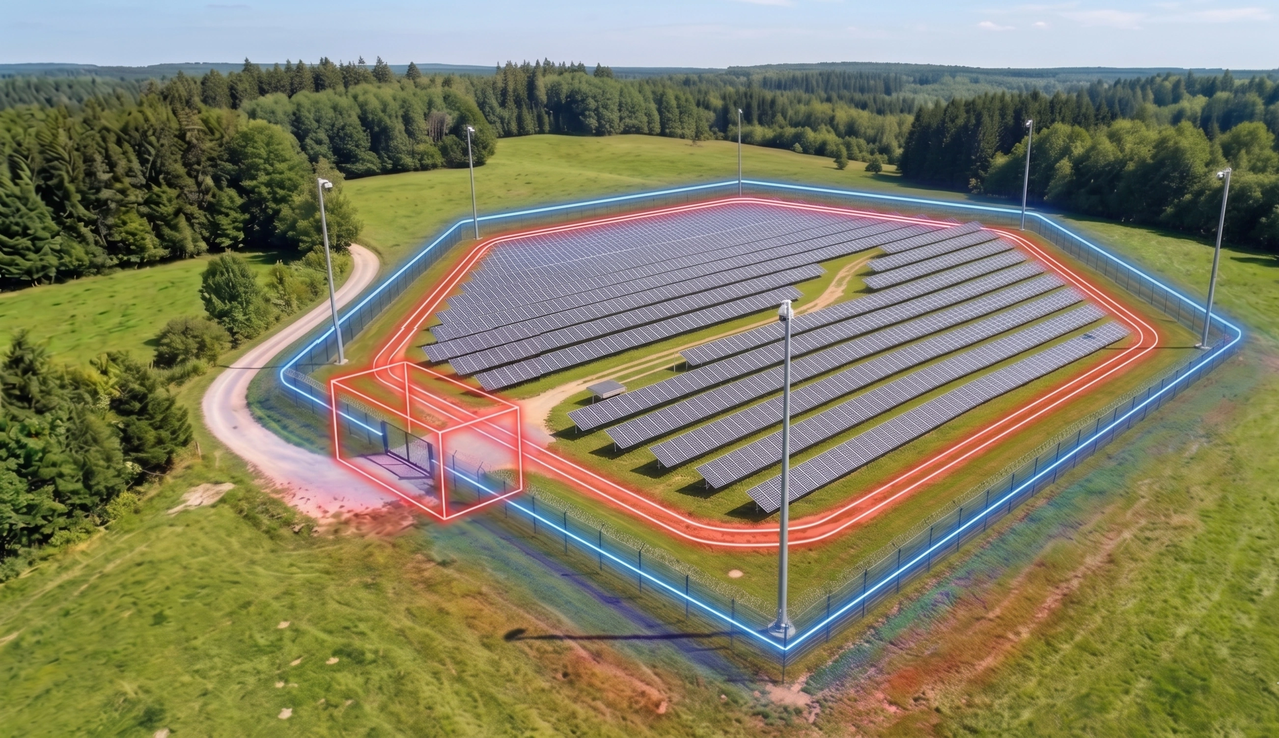 Zabezpečení fotovoltaické elektrárny pomocí perimetrických zón, kamerového dohledu a detekce narušení