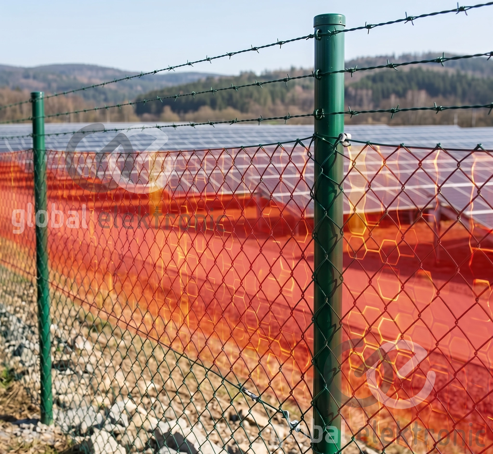 Infračervené závory v energetickém areálu spouštějící poplach při přerušení paprsku