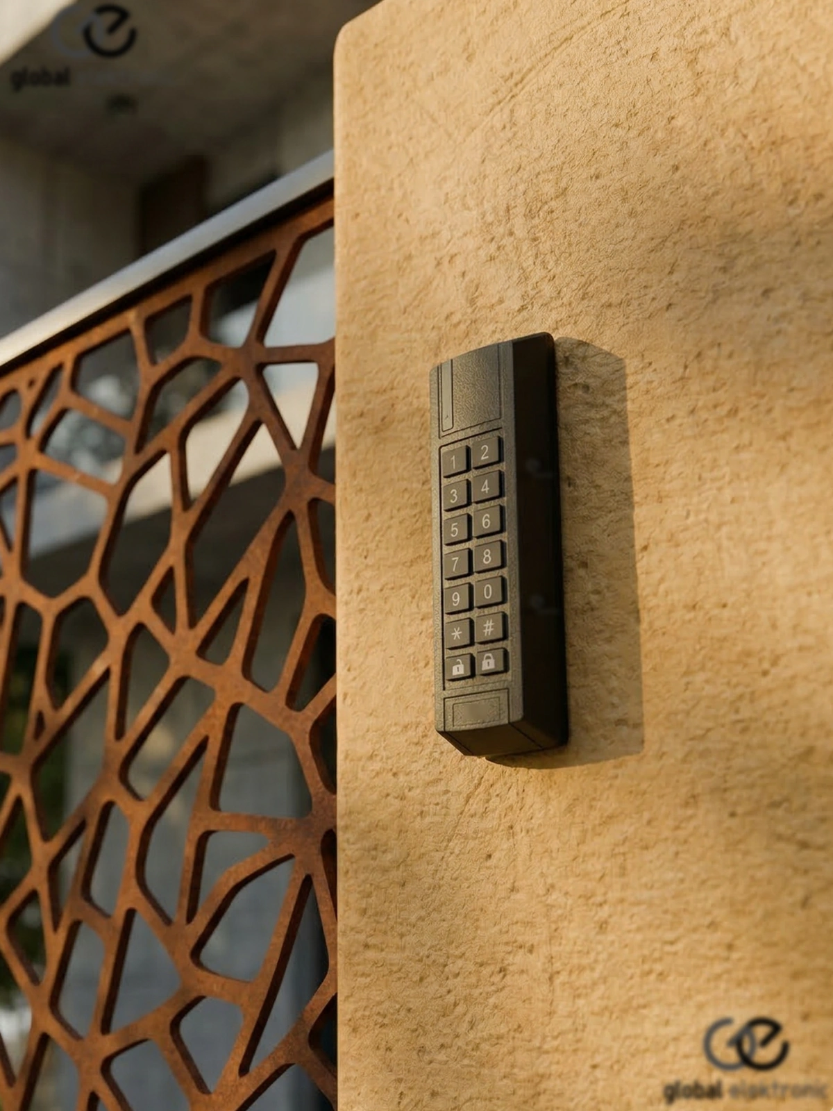 Entry system with video intercom and reader installed at the gate of a family home